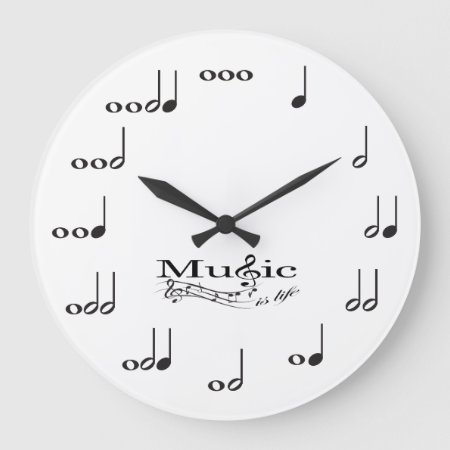 Music Note With Music Is Life Saying Large Clock