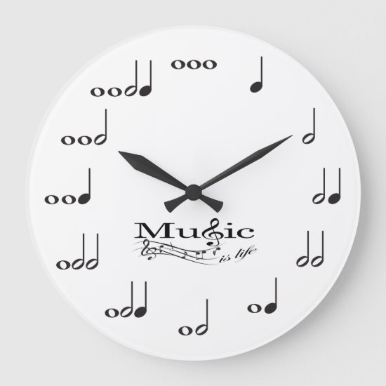 Music Note with Music is Life saying Large Clock