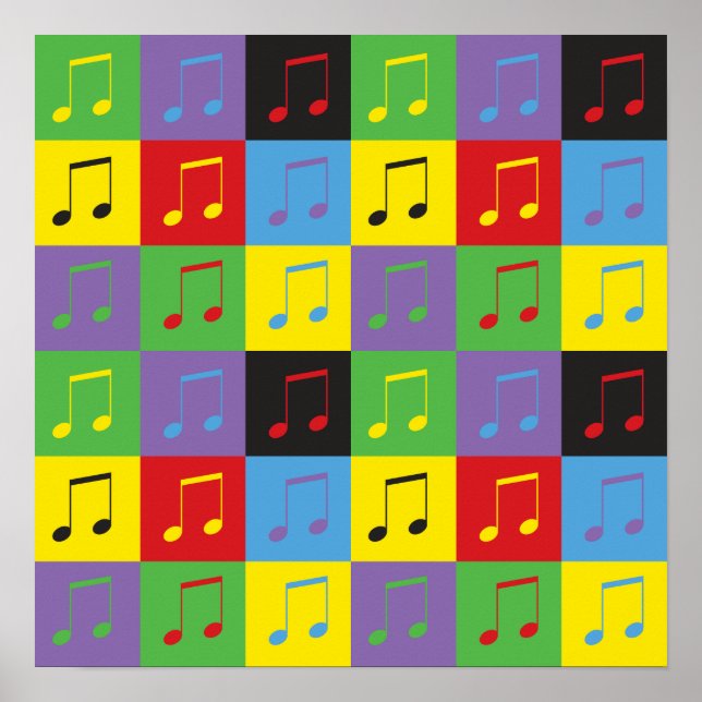 Music Notes 8th Pop Art Pattern Poster (Front)