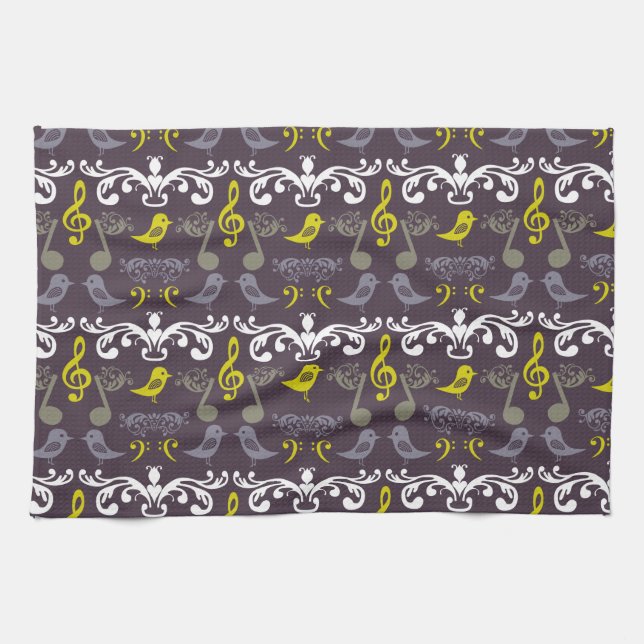 Music Notes and Birds Towel (Horizontal)