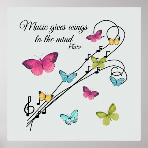 Music Notes and Butterflies Poster