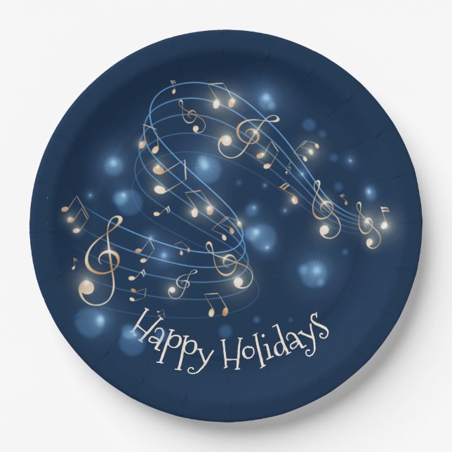 Music Notes and Christmas Lights   Paper Plates (Front)