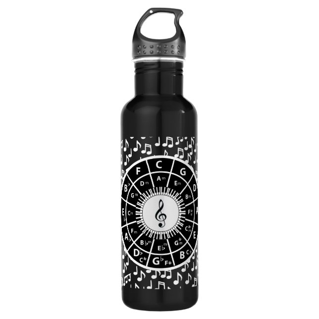 Music notes and circle of fifths stainless steel water bottle (Front)