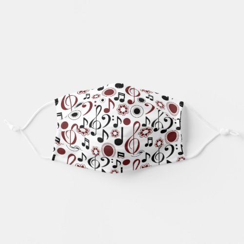 Music Notes and Clefs  Maroon and Gray Adult Cloth Face Mask