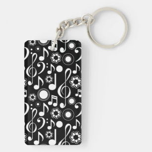 Music Notes and Clefs White & Black Musician Gift Keychain