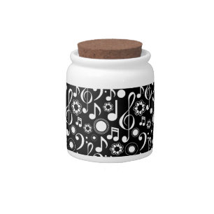 Music Notes and Clefs - White on Black Candy Jar