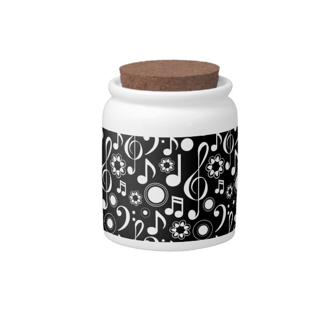 Music Notes and Clefs - White on Black Candy Jar (Front)