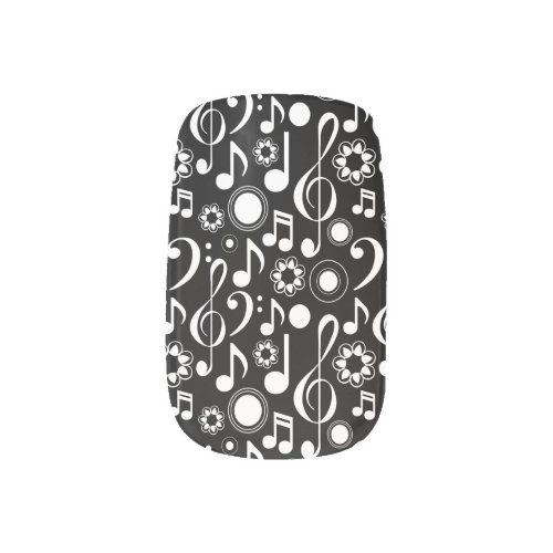 Music Notes and Clefs _ White on Black Minx Nail Art