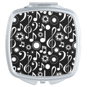 Music Notes and Clefs - White on Black Vanity Mirror