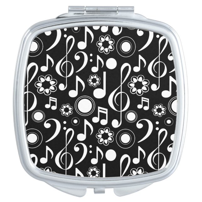 Music Notes and Clefs - White on Black Vanity Mirror (Front)