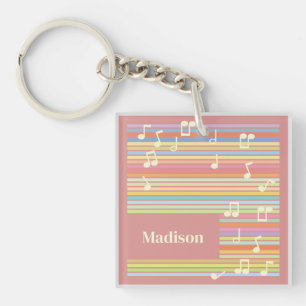 Music Notes and Colorful Stripes - Singer Musician Keychain