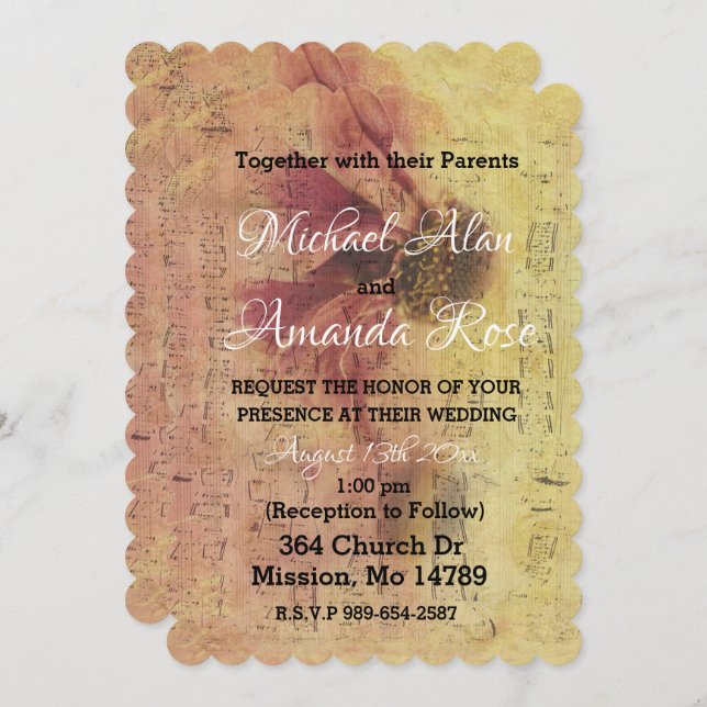 Music Notes and Daisy Wedding Invitation (Front/Back)