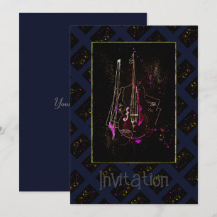 Music Notes And Double Bass Invitation
