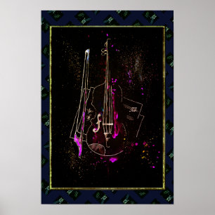 Music Notes And Double Bass Poster