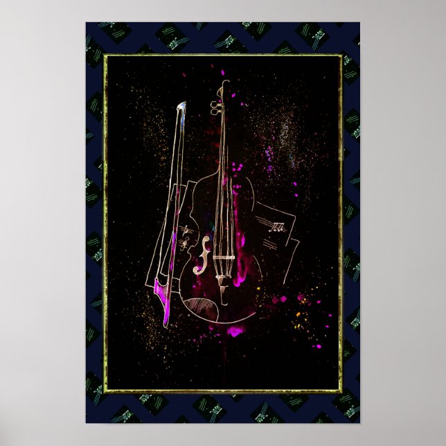 Music Notes And Double Bass Poster (Front)