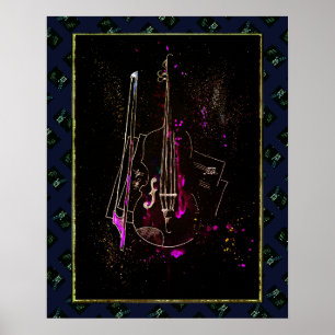 Music Notes And Double Bass Poster