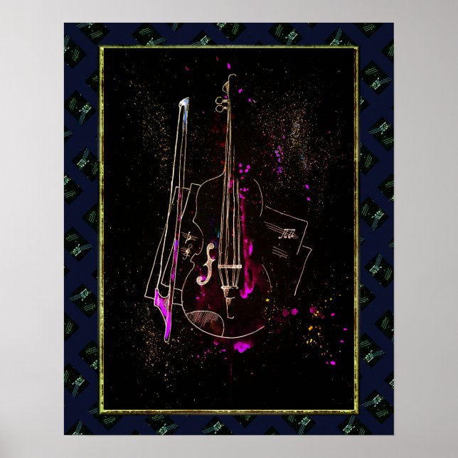 Music Notes And Double Bass Poster (Front)