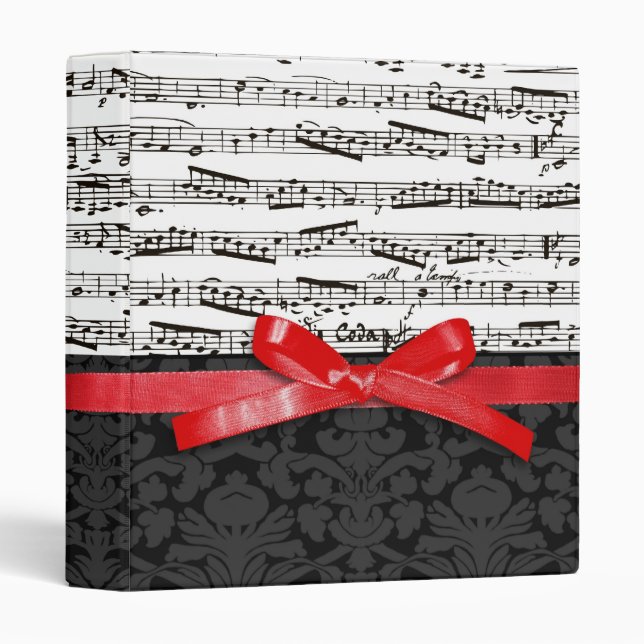 Music notes and faux red ribbon 3 ring binder (Front/Spine)