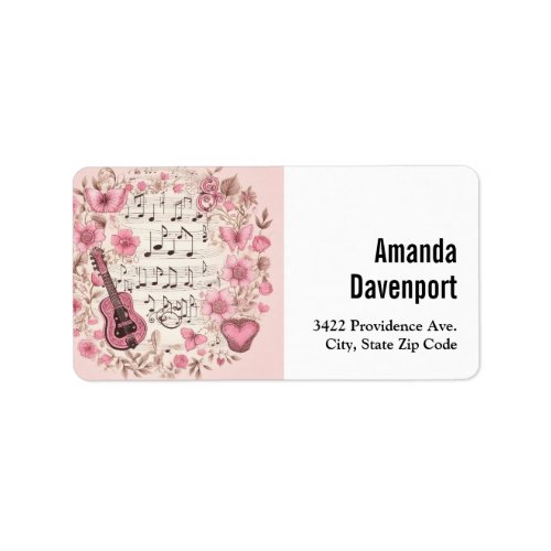 Music Notes and Flowers Elegant Address Label