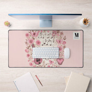 Music Notes and Flowers Elegant Desk Mat