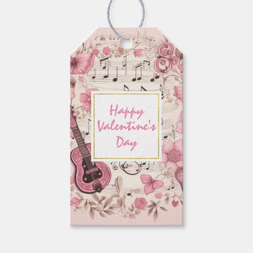 Music Notes and Flowers Elegant Valentines Day Gift Tags