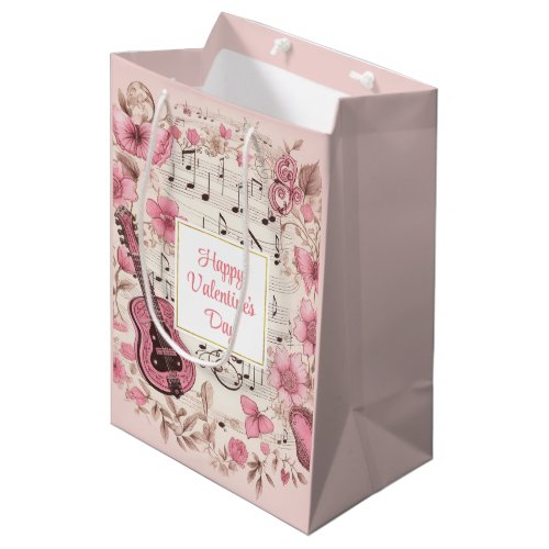 Music Notes and Flowers Elegant Valentines Day Medium Gift Bag
