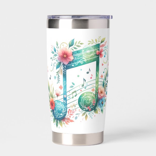 Music Notes and Flowers Insulated Tumbler (Left)