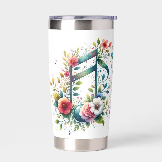 Music Notes and Flowers Insulated Tumbler (Left)