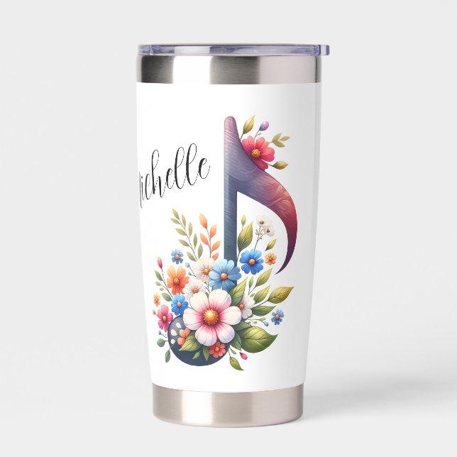 Music Notes and Flowers Personalized Insulated Tumbler (Left)