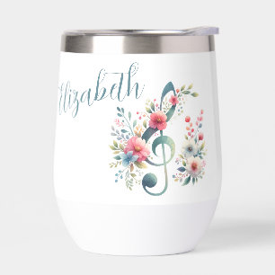 Music Notes and Flowers Personalized Thermal Wine Tumbler