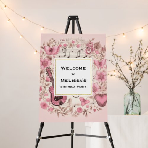 Music Notes and Flowers Retro Birthday Welcome Foam Board