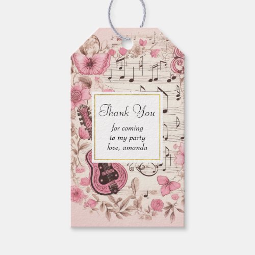 Music Notes and Flowers Retro Party Thank You Gift Tags