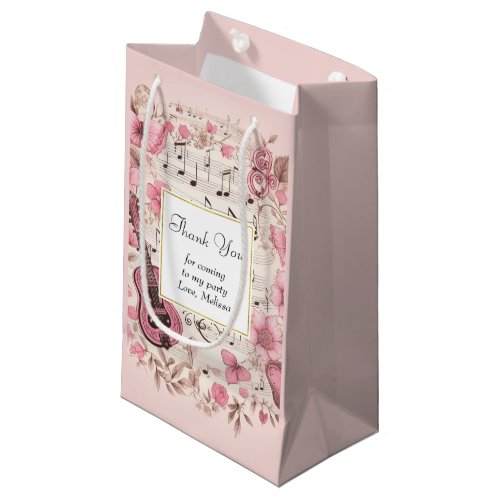 Music Notes and Flowers Retro Party Thank You Small Gift Bag
