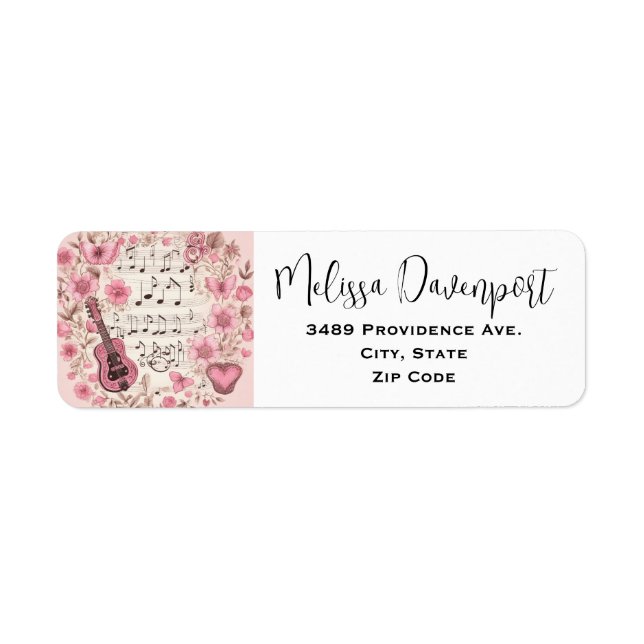 Music Notes and Flowers Retro Style Address Label (Front)