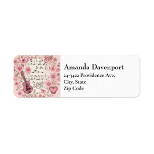 Music Notes and Flowers Retro Style Address Label