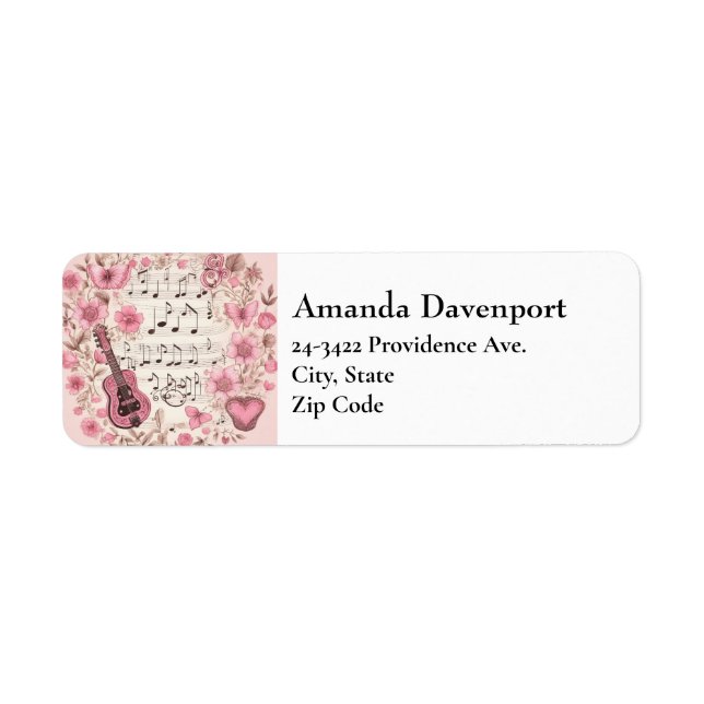 Music Notes and Flowers Retro Style Address Label (Front)