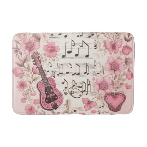 Music Notes and Flowers Retro Style Bath Mat