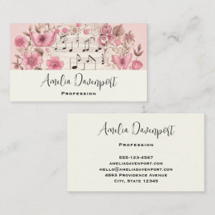 Music Notes and Flowers Retro Style Business Card