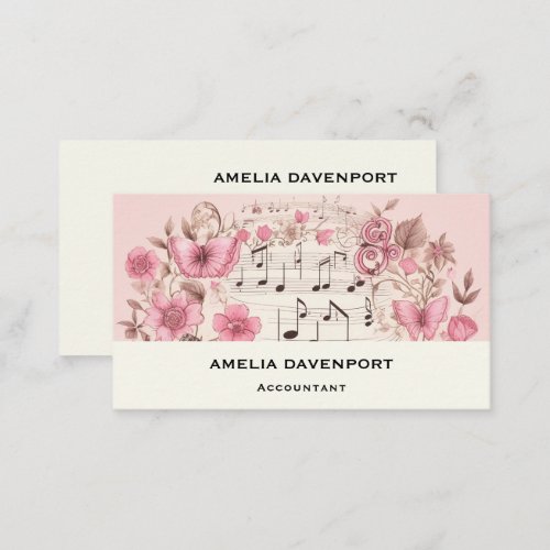 Music Notes and Flowers Retro Style Business Card