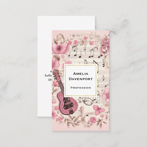 Music Notes and Flowers Retro Style Business Card
