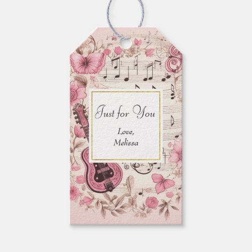 Music Notes and Flowers Retro Style Just for You Gift Tags