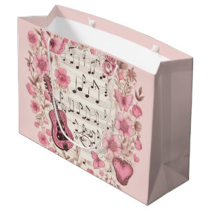 Music Notes and Flowers Retro Style Large Gift Bag