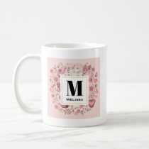 Music Notes and Flowers Retro Style Monogram