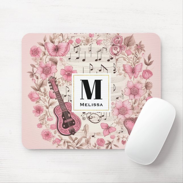 Music Notes and Flowers Retro Style Mouse Pad (With Mouse)