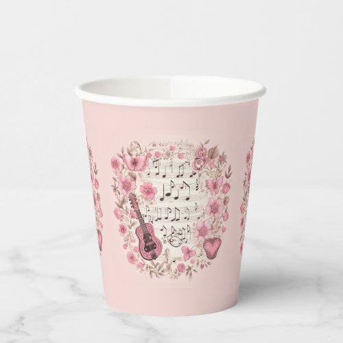 Music Notes and Flowers Retro Style Paper Cups