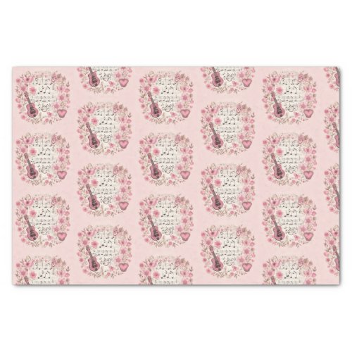Music Notes and Flowers Retro Style Pattern Tissue Paper