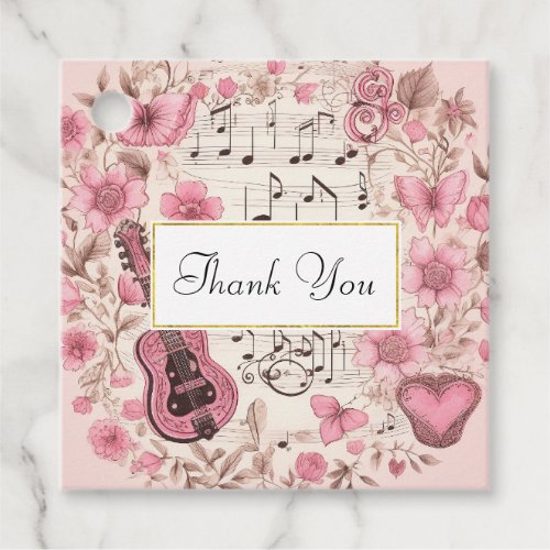 Music Notes and Flowers Retro Style Thank You Favor Tags