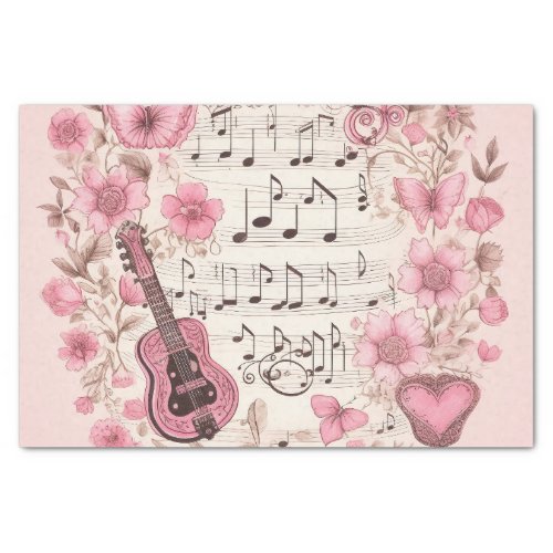 Music Notes and Flowers Retro Style Tissue Paper