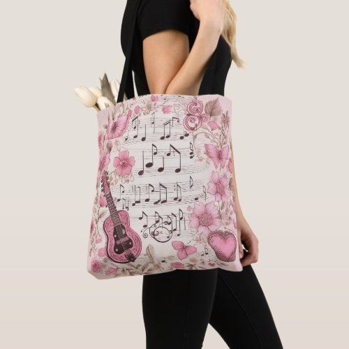 Music Notes and Flowers Retro Style Tote Bag