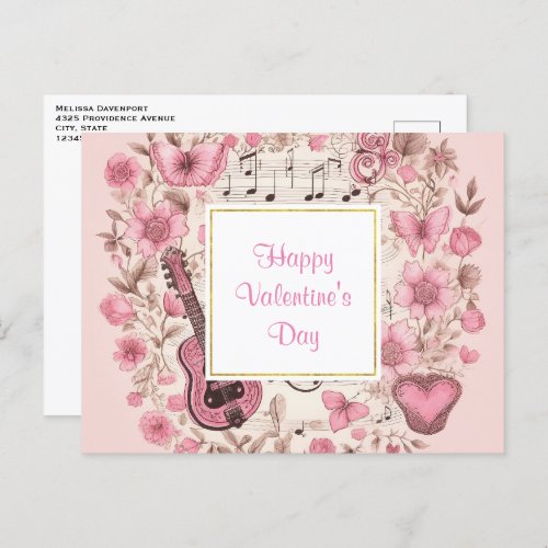 Music Notes and Flowers Retro Valentines Day